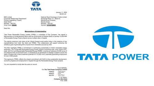 Tata Power Renewable Energy Limited (TPREL) and Government of Gujarat Join Forces for Massive 10,000 MW Renewable Energy Initiative