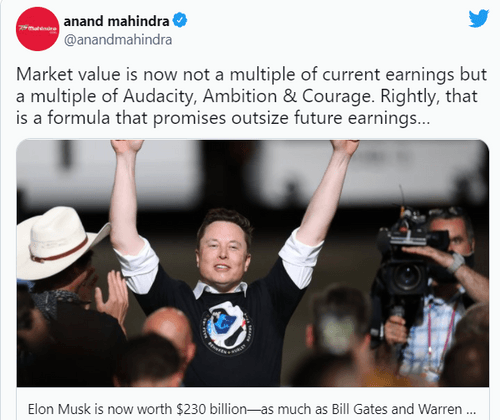 What Anand Mahindra "Tweeted"  about Elon Musk’s 243 Billion Dollar net worth
