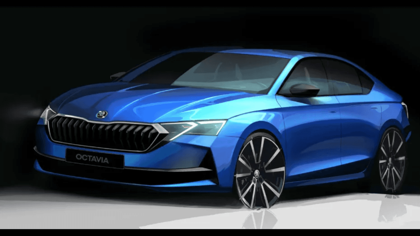 Skoda Octavia 2024 global debut on 14th Feb, Design sketch released