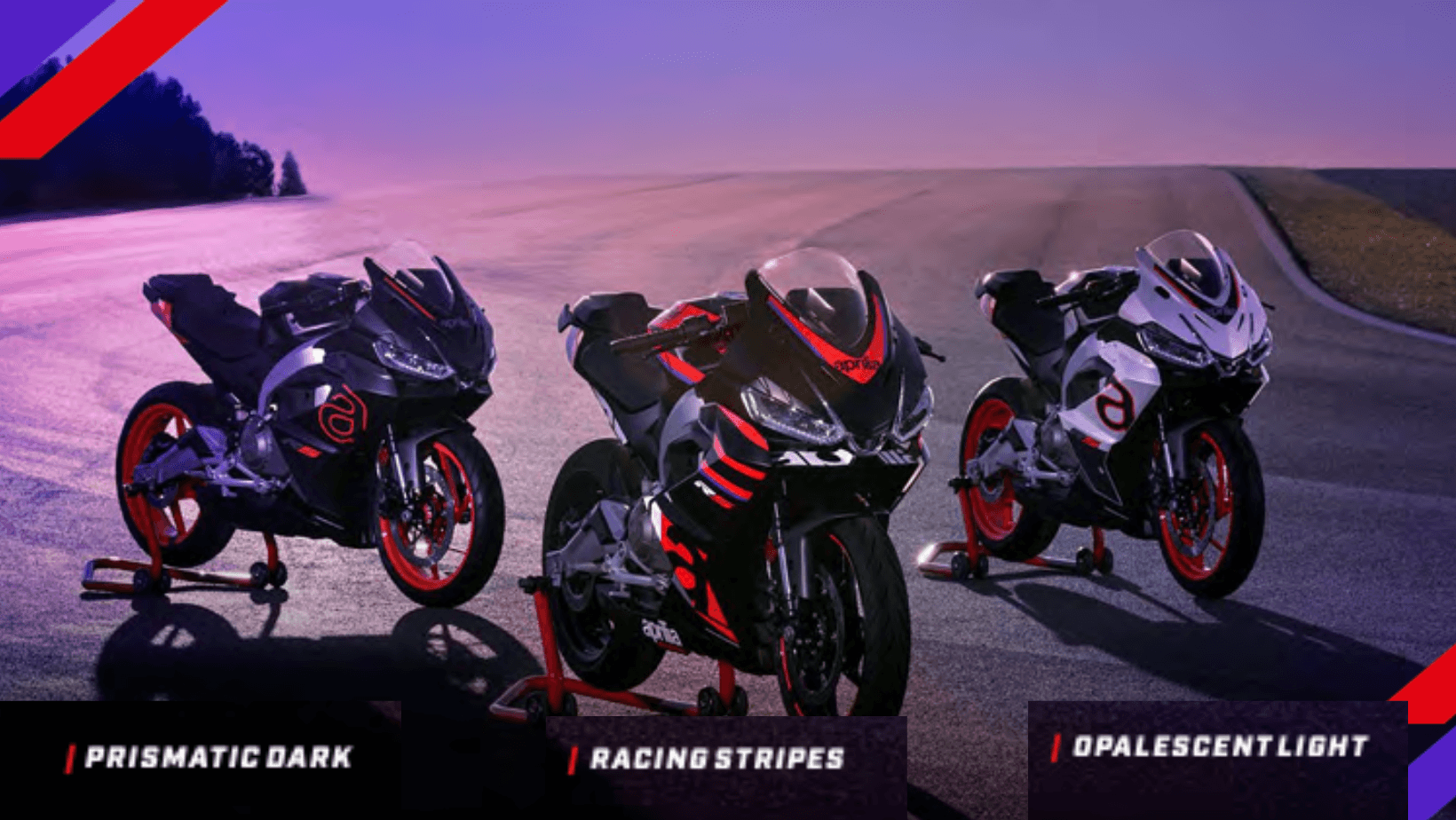 Aprilia RS 457- 1.Prismatic Dark; 2.Racing Strips; 3. Opalescent Light