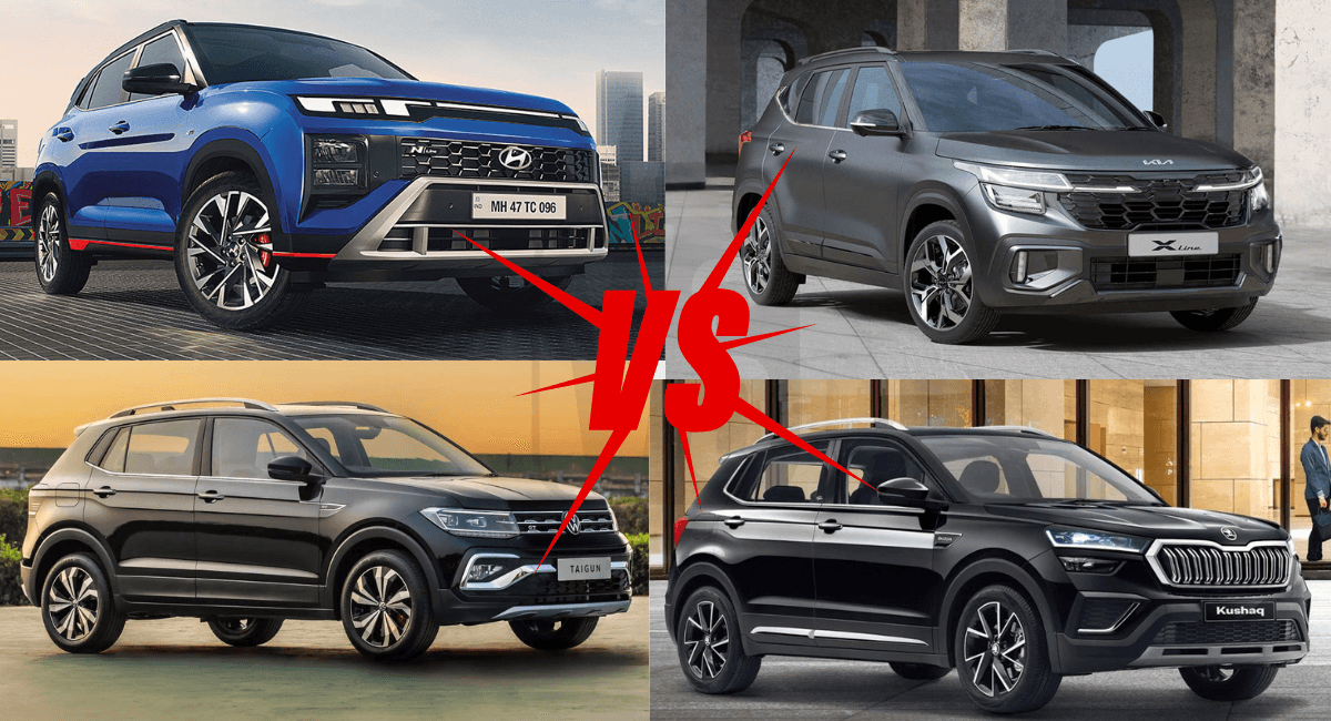 Top Left - Hyundai Creta N-Line, Top Right - Kia Seltos X-Line, Bottom Left - VW Taigun GT, Bottom Left - Skoda Kushaq