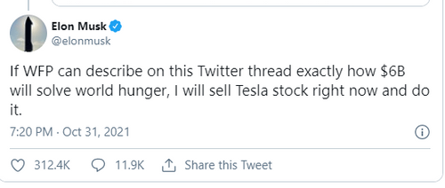Elon Musk Will Sell His Tesla Stock To End The World Hunger?