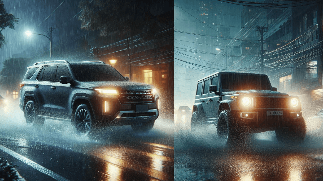Driving SUV in Rainy Season