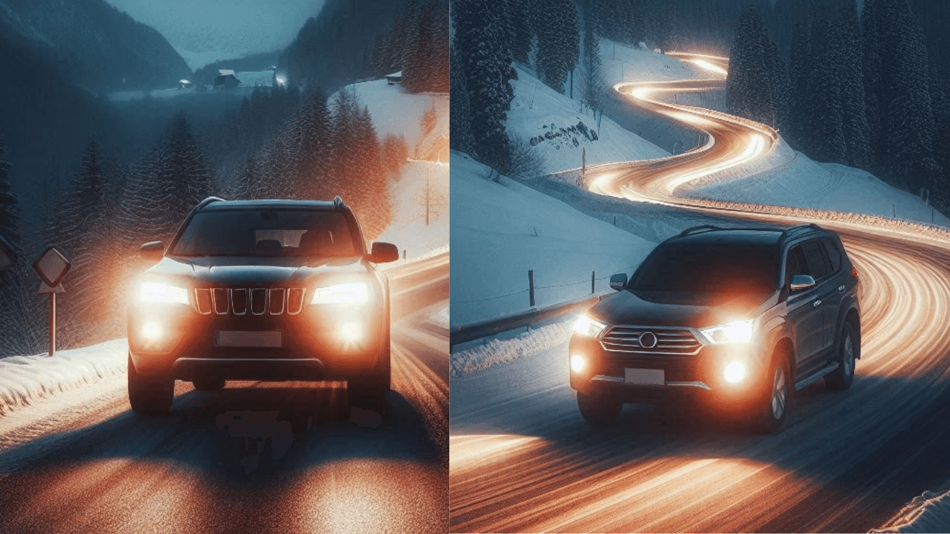Driving SUV in Snowy Road