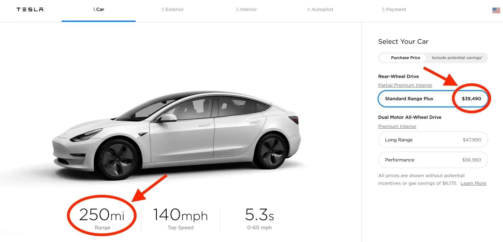 Tesla Model 3 range