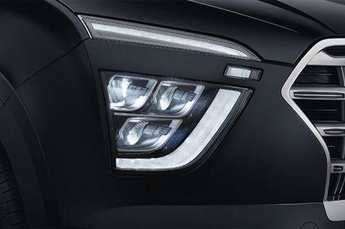 Trio beam LED headlamps with crescent glow LED DRLs