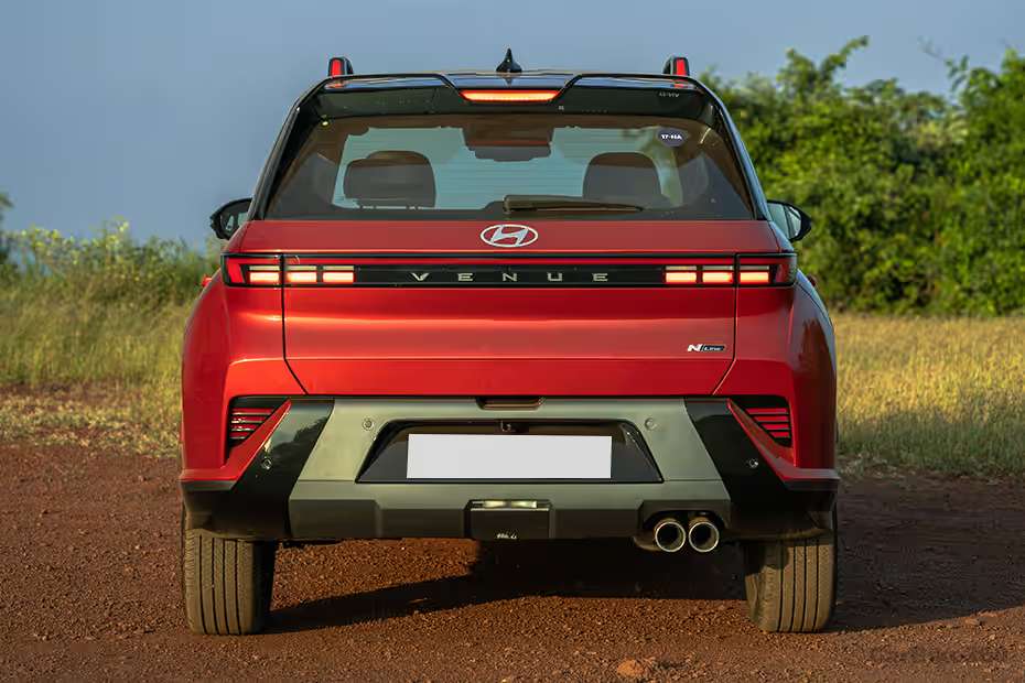 Hyundai Venue N Line rear view showing LED taillights, rear bumper design and sporty styling elements Hyundai Venue N Line rear view showing LED taillights, rear bumper design and sporty styling elements