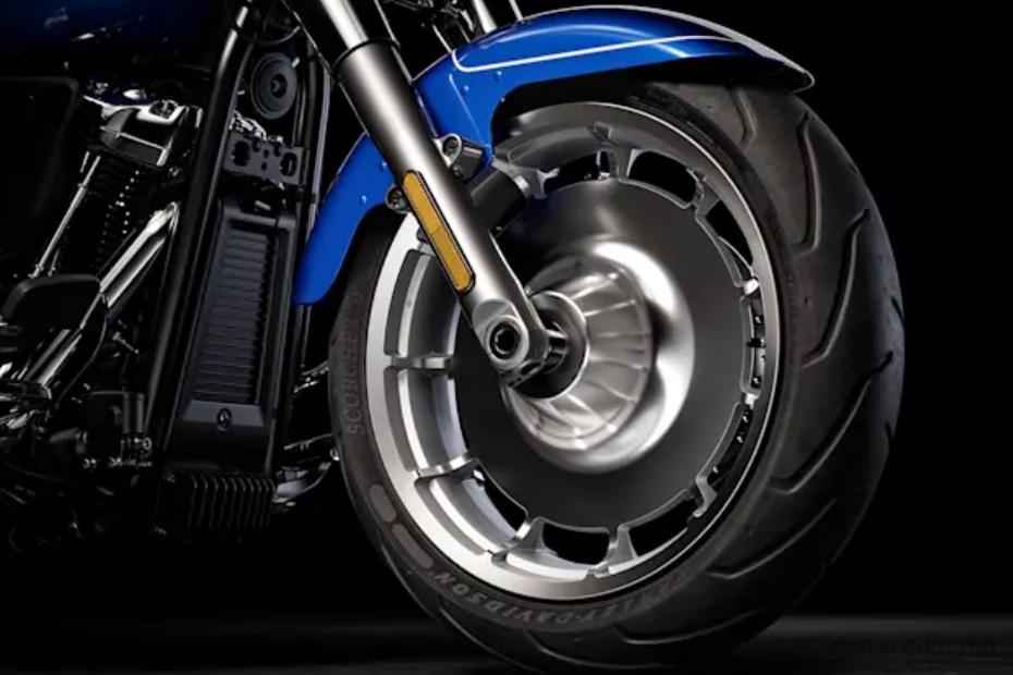 Harley davidson fat boy 114 front tyre view Harley davidson fat boy 114 front tyre view